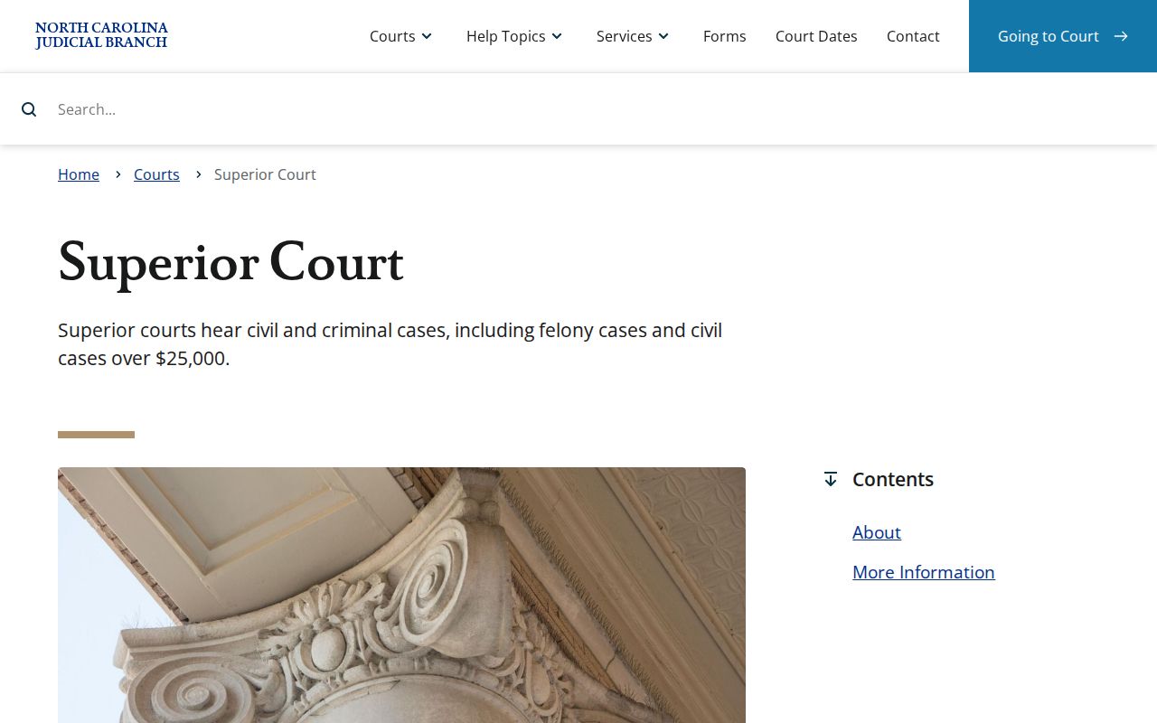 Pender County civil docket Superior Court jurisdiction source