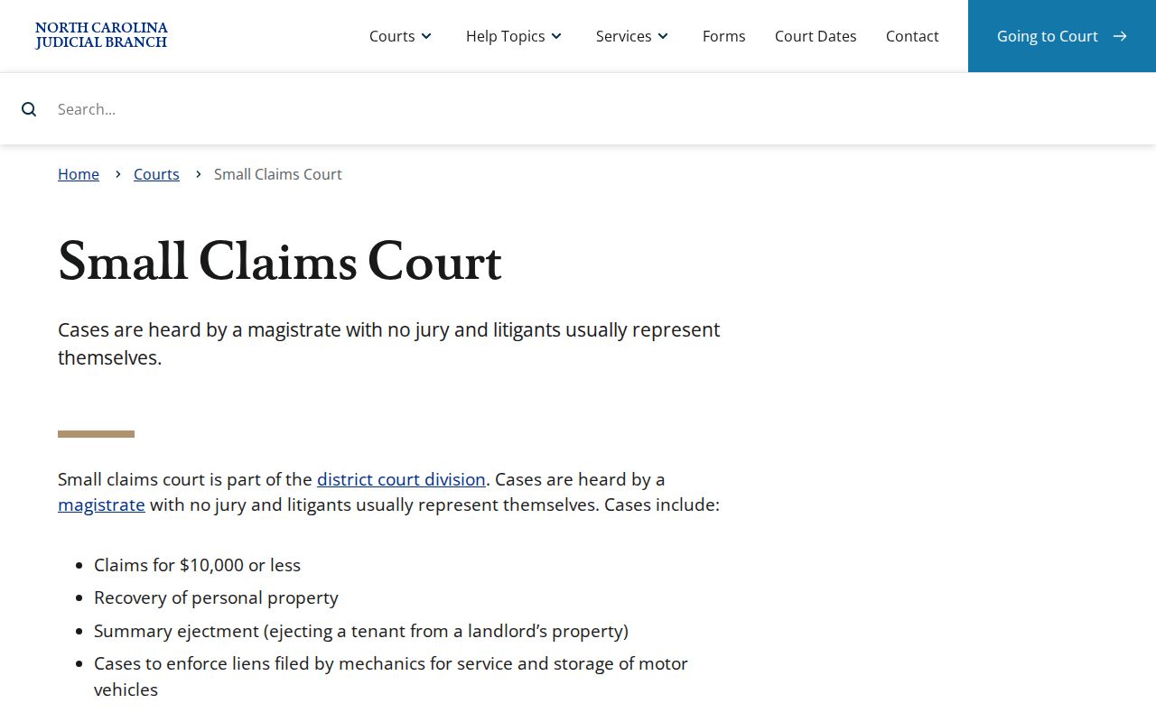 Pender County civil docket small claims court source