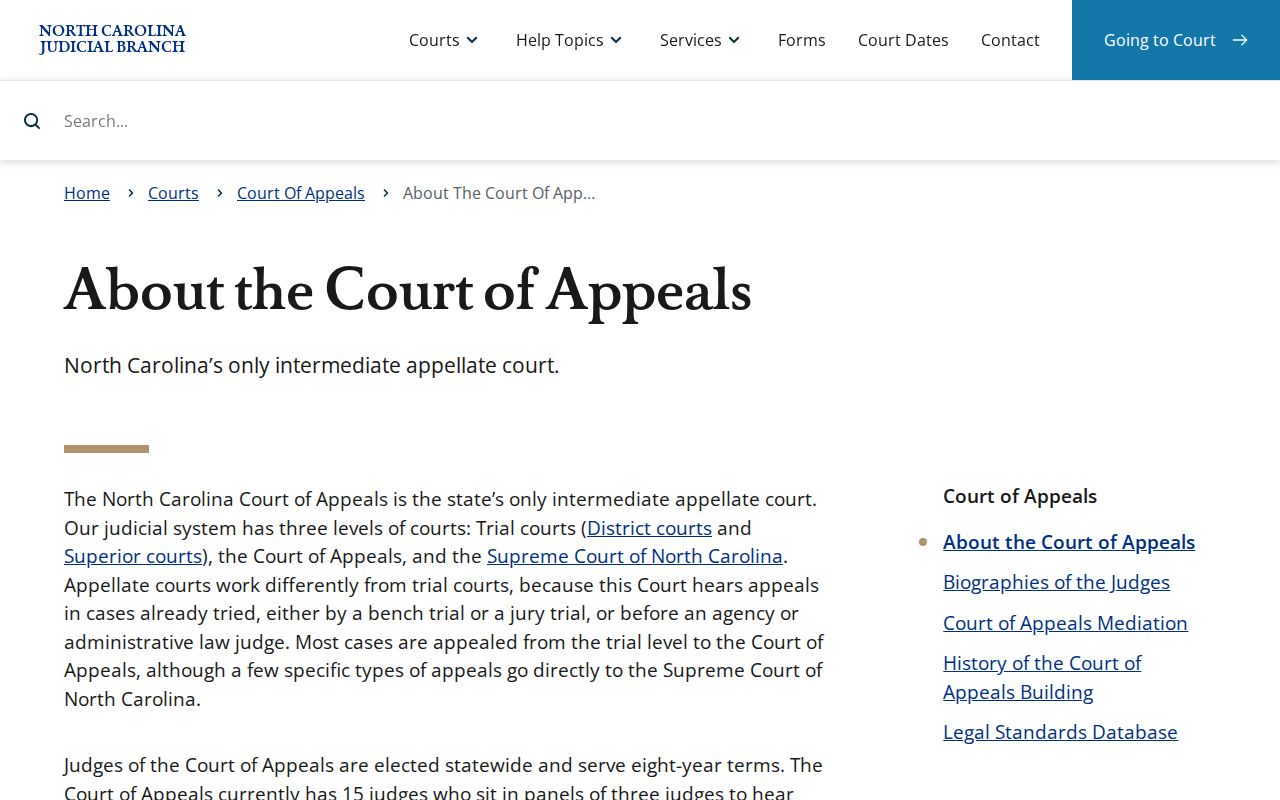 Pender County civil docket Court of Appeals source
