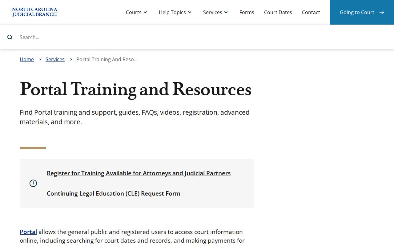 Pender County court calendar Portal training source