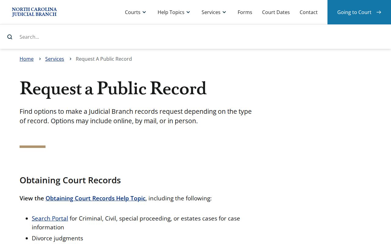 Pender County court records Judicial Branch request routing