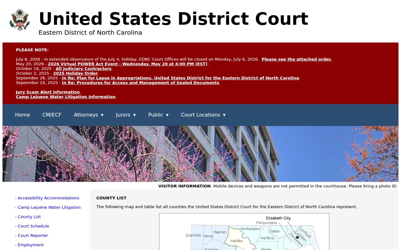 Pender County court docket Eastern District county map