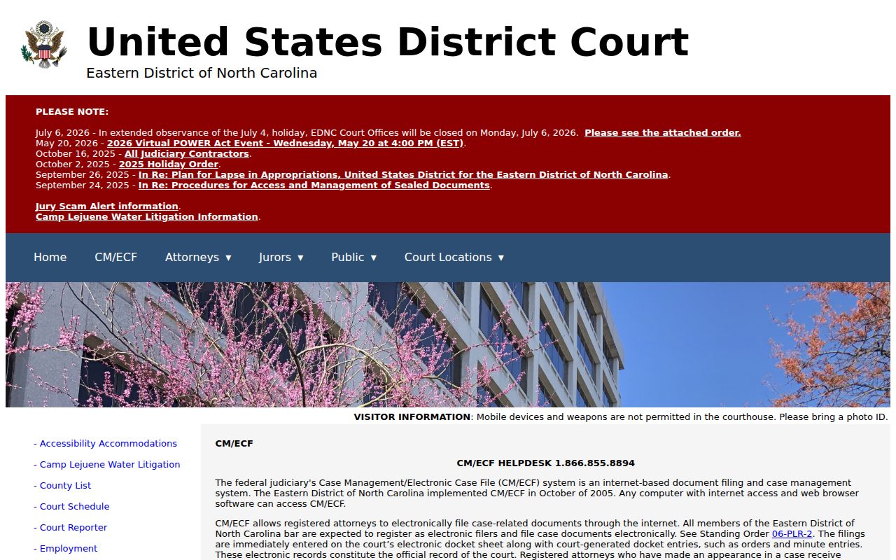 Pender County court docket federal CM ECF access information