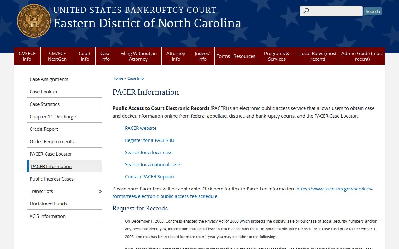 Pender County court docket bankruptcy PACER information