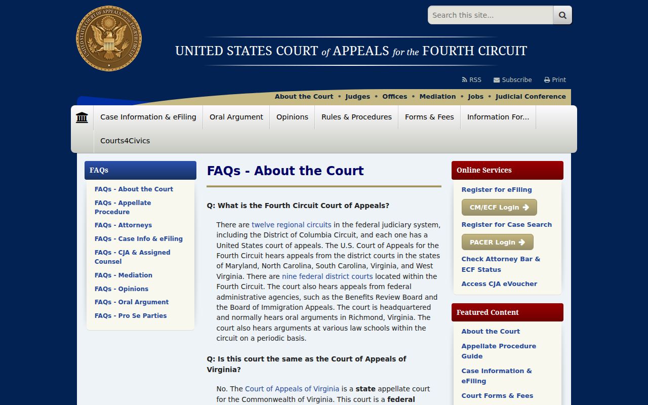 Pender County court docket Fourth Circuit jurisdiction information