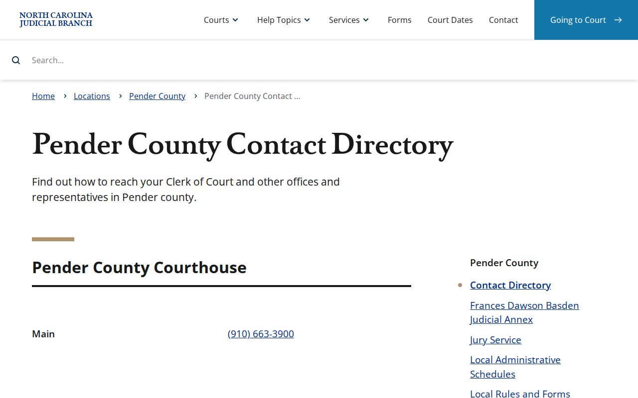 Topsail Beach court docket access through Pender County court contacts
